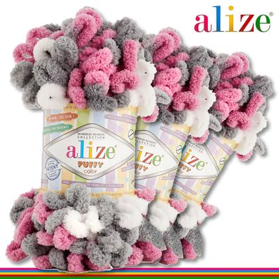 Alize 3 x 100 g Puffy Color Premium Wolle | 6070 | Schlaufenwolle Handstricken