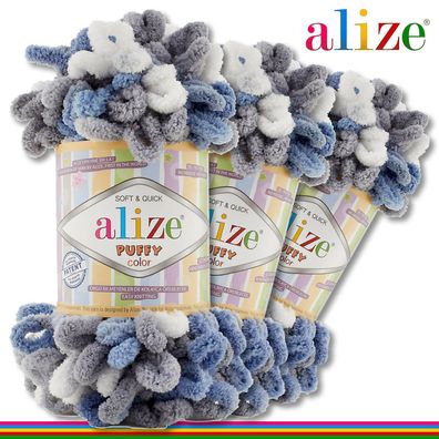 Alize 3 x 100 g Puffy Color Premium Wolle | 6075 | Schlaufenwolle Handstricken
