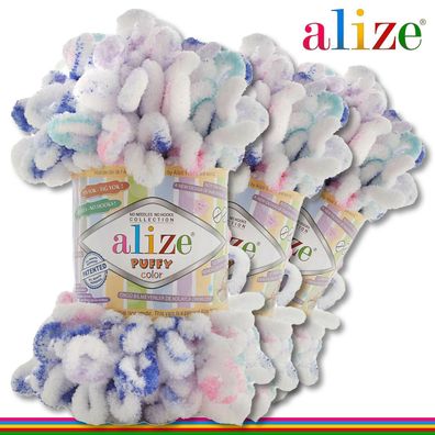 Alize 3 x 100 g Puffy Color Premium Wolle | 6245 | Schlaufenwolle Handstricken