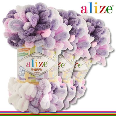Alize 3 x 100 g Puffy Color Premium Wolle | 6305 | Schlaufenwolle Handstricken