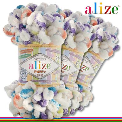 Alize 3 x 100 g Puffy Color Premium Wolle | 7539 | Schlaufenwolle Handstricken