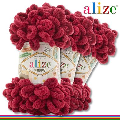 Alize 3 x 100 g Puffy Premium Wolle | 107 Bordeaux| Schlaufenwolle Handstricken
