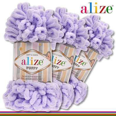 Alize 3 x 100 g Puffy Premium Wolle | 146 Flieder | Schlaufenwolle Handstricken