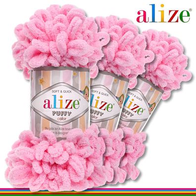 Alize 3 x 100 g Puffy Premium Wolle | 185 Rosa | Schlaufenwolle Handstricken