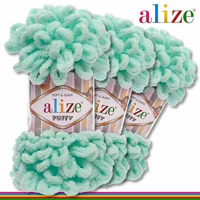 Alize 3 x 100 g Puffy Premium Wolle | 19 Lichtgrün| Schlaufenwolle Handstricken