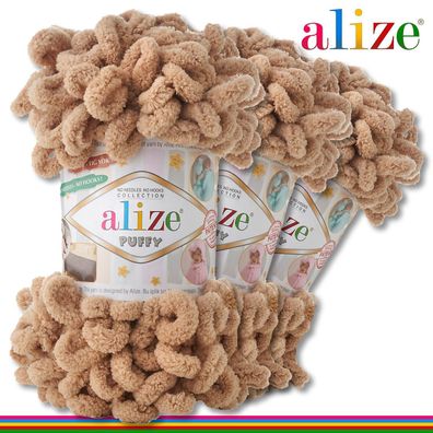 Alize 3 x 100 g Puffy Premium Wolle | 262 Beige | Schlaufenwolle Handstricken