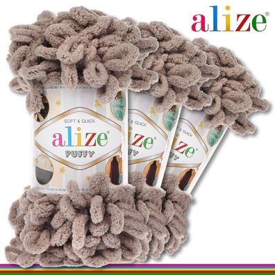 Alize 3 x 100 g Puffy Premium Wolle | 268 Stein | Schlaufenwolle Handstricken