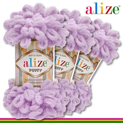 Alize 3 x 100 g Puffy Premium Wolle | 27 Helllila | Schlaufenwolle Handstricken