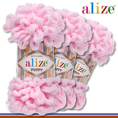 Alize 3 x 100 g Puffy Premium Wolle | 31 Babyrosa | Schlaufenwolle Handstricken