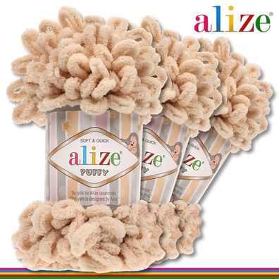 Alize 3 x 100 g Puffy Premium Wolle | 310 Honig | Schlaufenwolle Handstricken