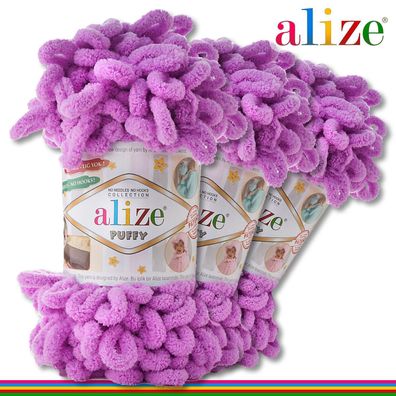 Alize 3 x 100 g Puffy Premium Wolle | 378 Orchidee |Schlaufenwolle Handstricken