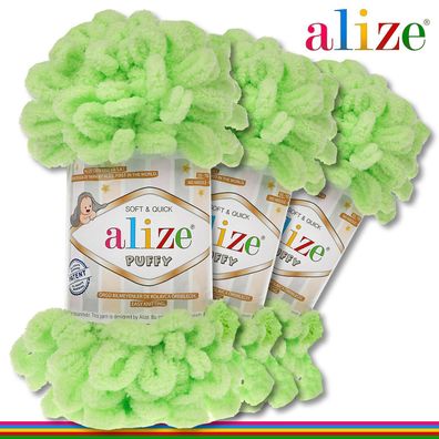 Alize 3 x 100 g Puffy Premium Wolle | 41 Pistazie | Schlaufenwolle Handstricken
