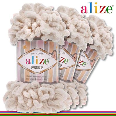 Alize 3 x 100 g Puffy Premium Wolle | 599 Knochen | Schlaufenwolle Handstricken