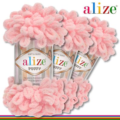 Alize 3 x 100 g Puffy Premium Wolle | 638 Apricot | Schlaufenwolle Handstricken