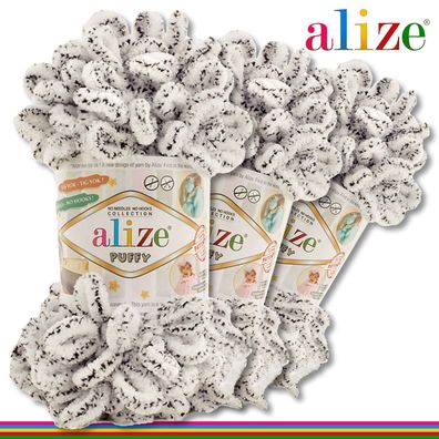 Alize 3 x 100 g Puffy Premium Wolle | 686 Schneeleopard | Handstricken Schlaufen