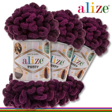 Alize 3 x 100 g Puffy Premium Wolle |111 Pflaume| Schlaufenwolle Handstricken
