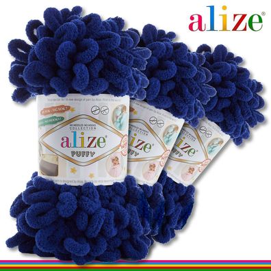 Alize 3 x 100 g Puffy Premium Wolle |360 Nachtblau| Schlaufenwolle Handstricken