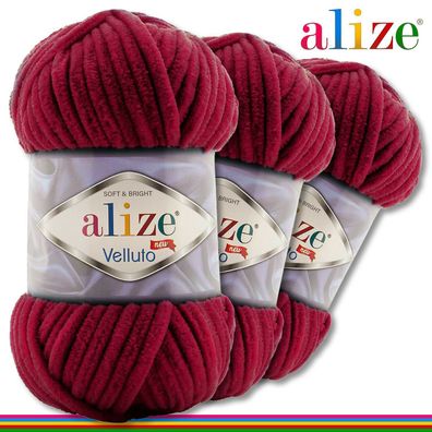 Alize 3 x 100 g Velluto Premium Wolle | 107 Kirsche | Chenillegarn Samtwolle