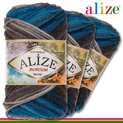 Alize 3 x100 g Burcum Batik Premium Wolle 100 % Acryl |4200|Stricken Farbverlauf