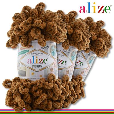 Alize 3 x100 g Puffy Premium Wolle|718 Eichhörnchen|Schlaufenwolle Handstricken
