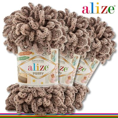 Alize 3x 100 g Puffy Premium Wolle |673 Taubengrau| Schlaufenwolle Handstricken