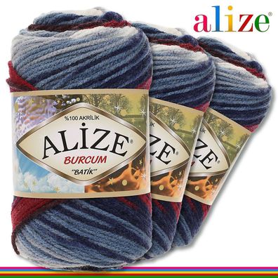 Alize 3x100 g Burcum Batik Premium Wolle 100 % Acryl |2978| Stricken Farbverlauf