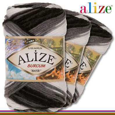 Alize 3x100 g Burcum Batik Premium Wolle 100 % Acryl |4428| Stricken Farbverlauf