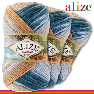 Alize 3x100 g Burcum Batik Premium Wolle 7648 100 % Acryl Stricken Farbverlauf