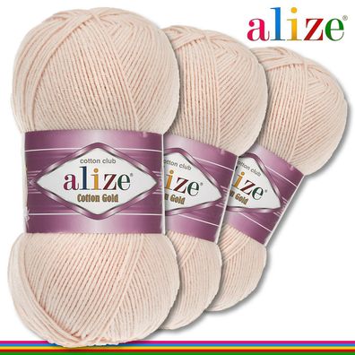 Alize 3x100 g Cotton Gold Premium Wolle Baumwolle - Acryl | Cremebeige 382 |