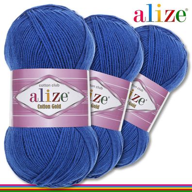 Alize 3x100 g Cotton Gold Premium Wolle Baumwolle - Acryl | Königsblau 141 |