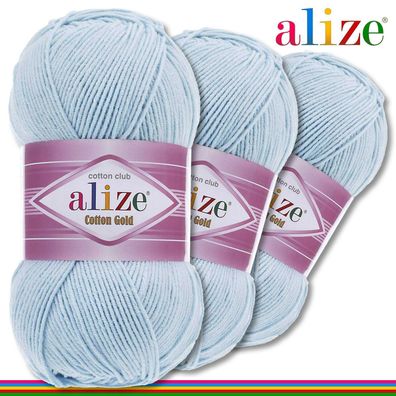 Alize 3x100 g Cotton Gold Premium Wolle Baumwolle - Acryl | Kristallblau 513|