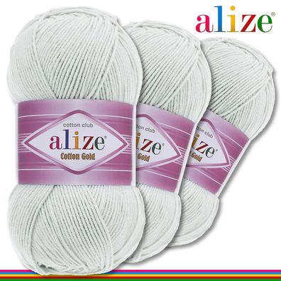 Alize 3x100 g Cotton Gold Premium Wolle Baumwolle - Acryl | Pastellgrau 533 |