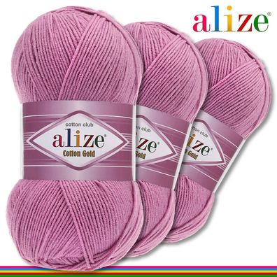Alize 3x100 g Cotton Gold Premium Wolle Baumwolle - Acryl |Rosa 98| Handarbeit