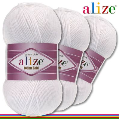 Alize 3x100 g Cotton Gold Premium Wolle Baumwolle - Acryl |Weiß 55 |Handarbeit