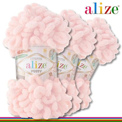 Alize 3x100 g Puffy Premium Wolle | 639 Zartrosa | Schlaufenwolle Handstricken