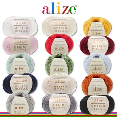 Alize 3x50 g Merino Royal 100% Merinowolle 9 Farben zur Auswahl Superwash Wolle