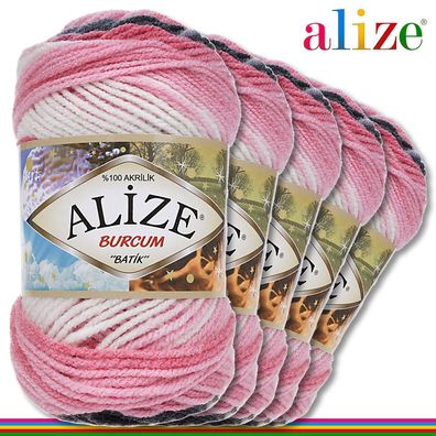 Alize 5 x 100 g Burcum Batik Premium Wolle 100% Acryl |1602|Stricken Farbverlauf