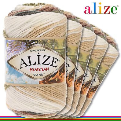 Alize 5 x 100 g Burcum Batik Premium Wolle 100% Acryl |1893|Stricken Farbverlauf
