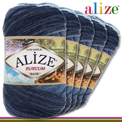 Alize 5 x 100 g Burcum Batik Premium Wolle 100% Acryl |1899|Stricken Farbverlauf