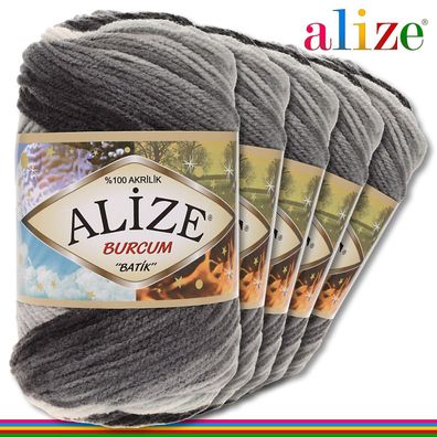 Alize 5 x 100 g Burcum Batik Premium Wolle 100% Acryl |1900|Stricken Farbverlauf