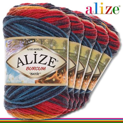 Alize 5 x 100 g Burcum Batik Premium Wolle 100% Acryl |4340|Stricken Farbverlauf