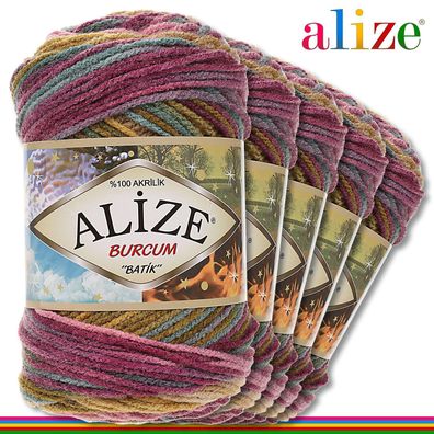 Alize 5 x 100 g Burcum Batik Premium Wolle 100% Acryl |4341|Stricken Farbverlauf