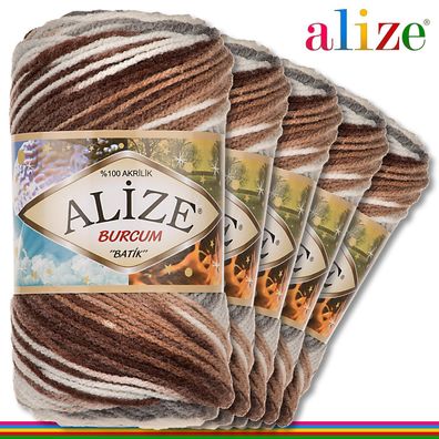 Alize 5 x 100 g Burcum Batik Premium Wolle 100% Acryl |5742|Stricken Farbverlauf