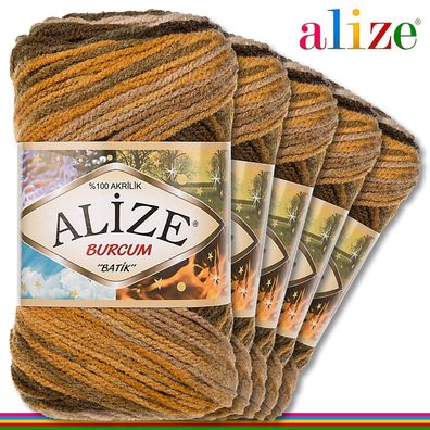 Alize 5 x 100 g Burcum Batik Premium Wolle 100% Acryl |5850|Stricken Farbverlauf