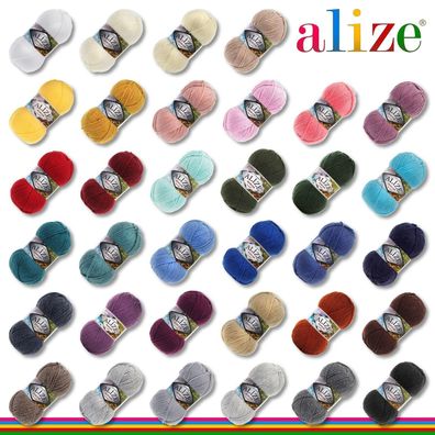 Alize 5 x 100 g Burcum Klassik Premium Wolle 41 Farben zur Auswahl Klasik