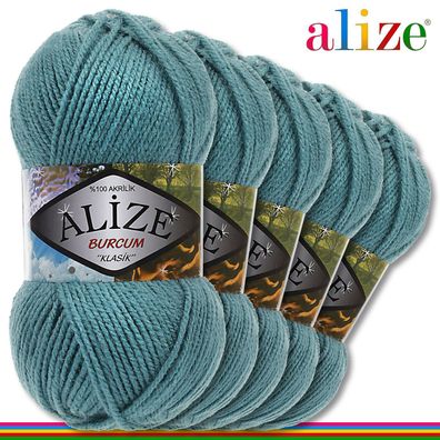 Alize 5 x 100 g Burcum Klassik Wolle 100% Acryl | Azurblau 164 | Stricken Klasik