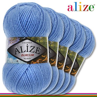 Alize 5 x 100 g Burcum Klassik Wolle 100% Acryl | Blau 289 |Stricken Klasik