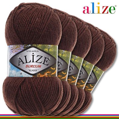 Alize 5 x 100 g Burcum Klassik Wolle 100% Acryl | Kaffee 493 |Stricken Klasik