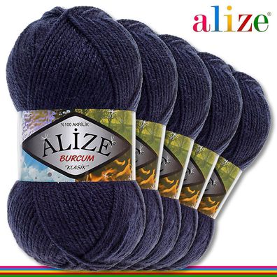 Alize 5 x 100 g Burcum Klassik Wolle 100% Acryl |Dunkelblau 58| Stricken Klasik