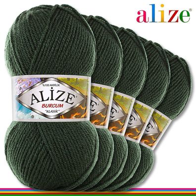 Alize 5 x 100 g Burcum Klassik Wolle 100% Acryl |Tannengrün 469 |Stricken Klasik